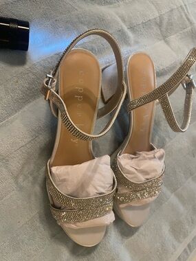 Copper Key Women's Champagne Crystal-Strap Open-Toe Heels